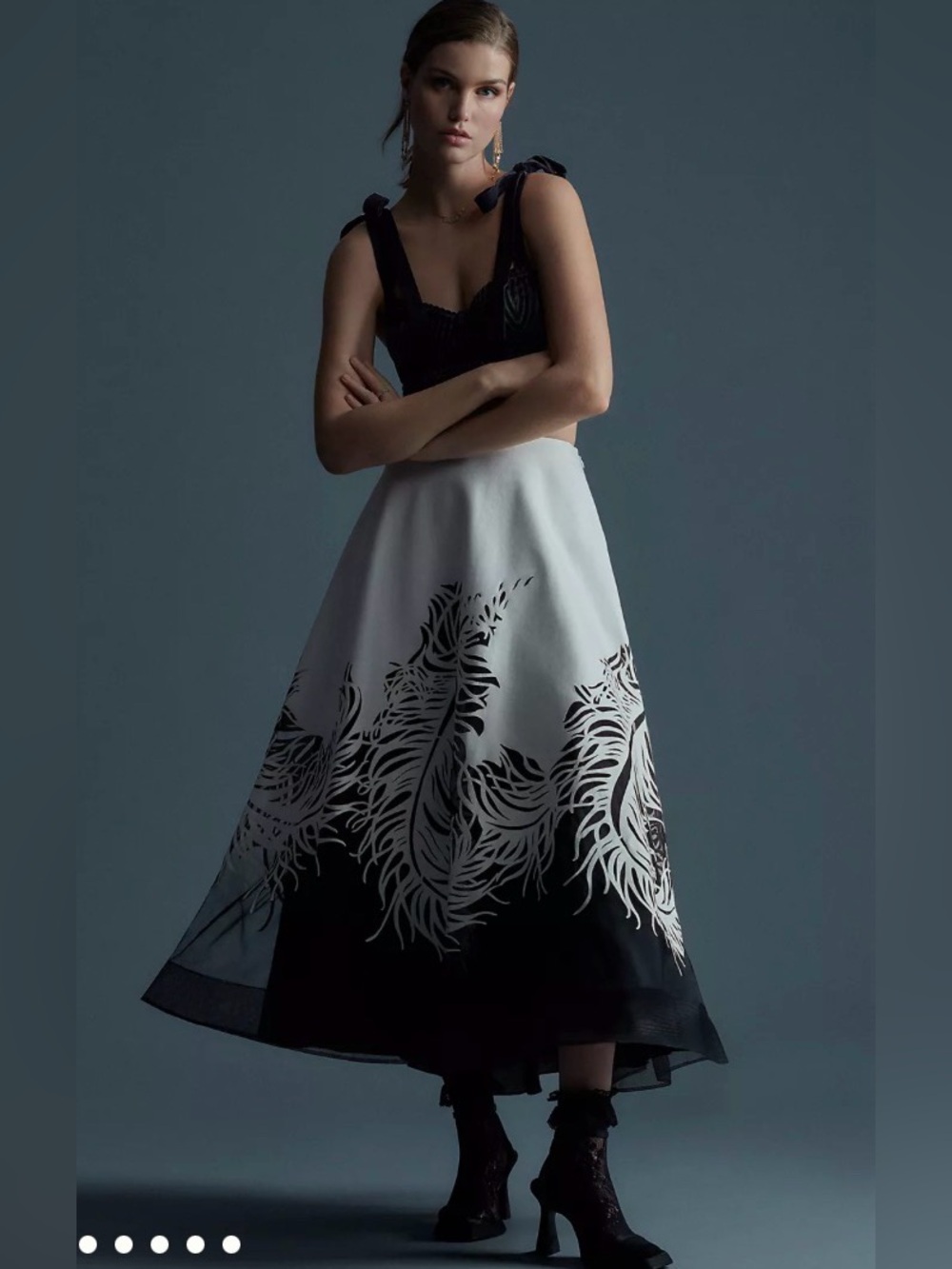Geisha Designs Feather Tulle Maxi Skirt High Waist A-Line Black White Size XS - Picture 3 of 12